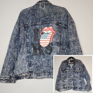 Rolling Stones Acid Wash Denim Jacket Button Front Size XXL Unisex Pockets